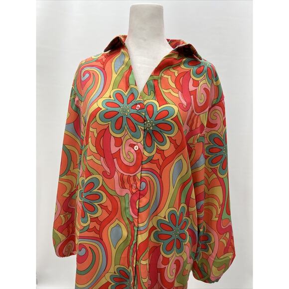 Vila Violy EU36 Petite (US 6) Midi Shirt Dress Floral Tomato Purée Retro NWT - Picture 4 of 11